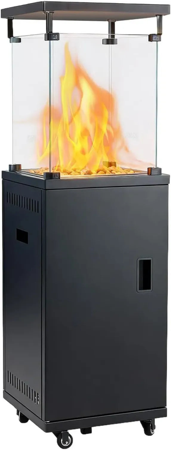 DUMOS Propan-Gasheizstrahler 5/11 kW mit Piezozündung, inkl. Gasdruckregler und Abdeckung, 360° Rollenschutz, Mobiler Terrassenheizer in Schwarz