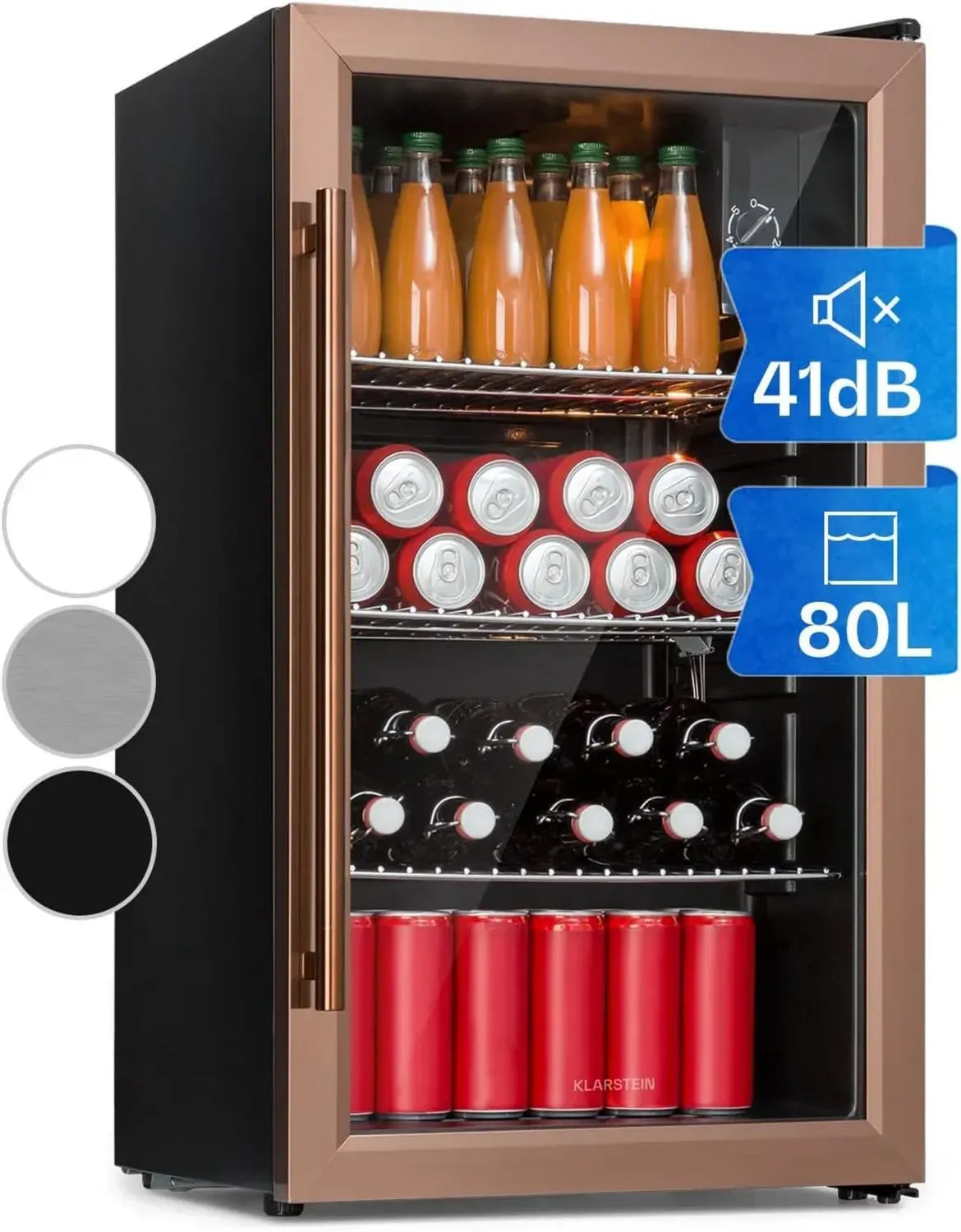 Klarstein XXL Mini-Kühlschrank mit Glastür, LED-Beleuchtung und 80L Kapazität, leise und wetterfest für Innen- und Außenbereich