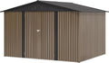 YITAHOME Gartengerätehaus aus Metall 10x8FT, Wasserdicht mit Doppeltüren & Belüftungen, 279x224.5x193.5cm, Braun-Schwarz