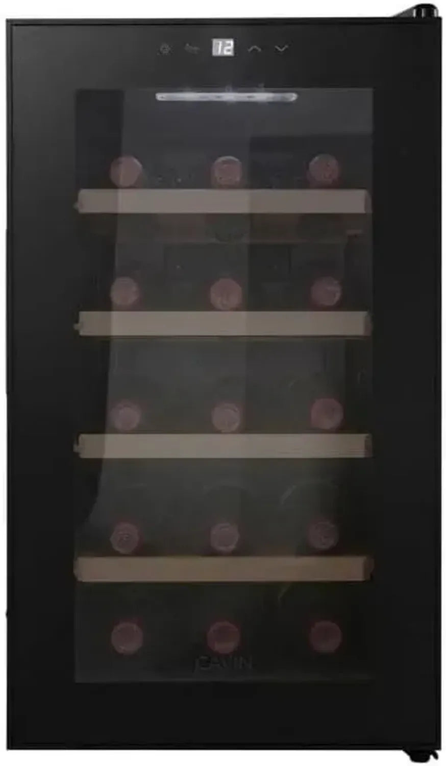 CAVIN Weinkühlschrank, 15 Flaschen Kapazität, leise thermoelektrische Kühlung, 26 dB, mit Glastür, schwarz