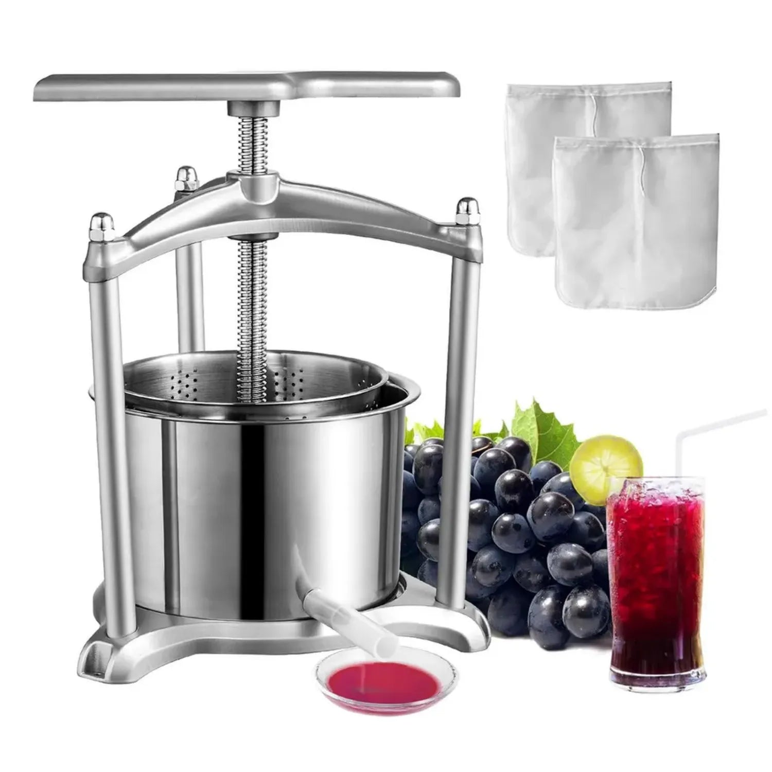 VEVOR Edelstahl Obst- und Beerenpresse 5,5L - Manuelle Saft- und Pürierpresse