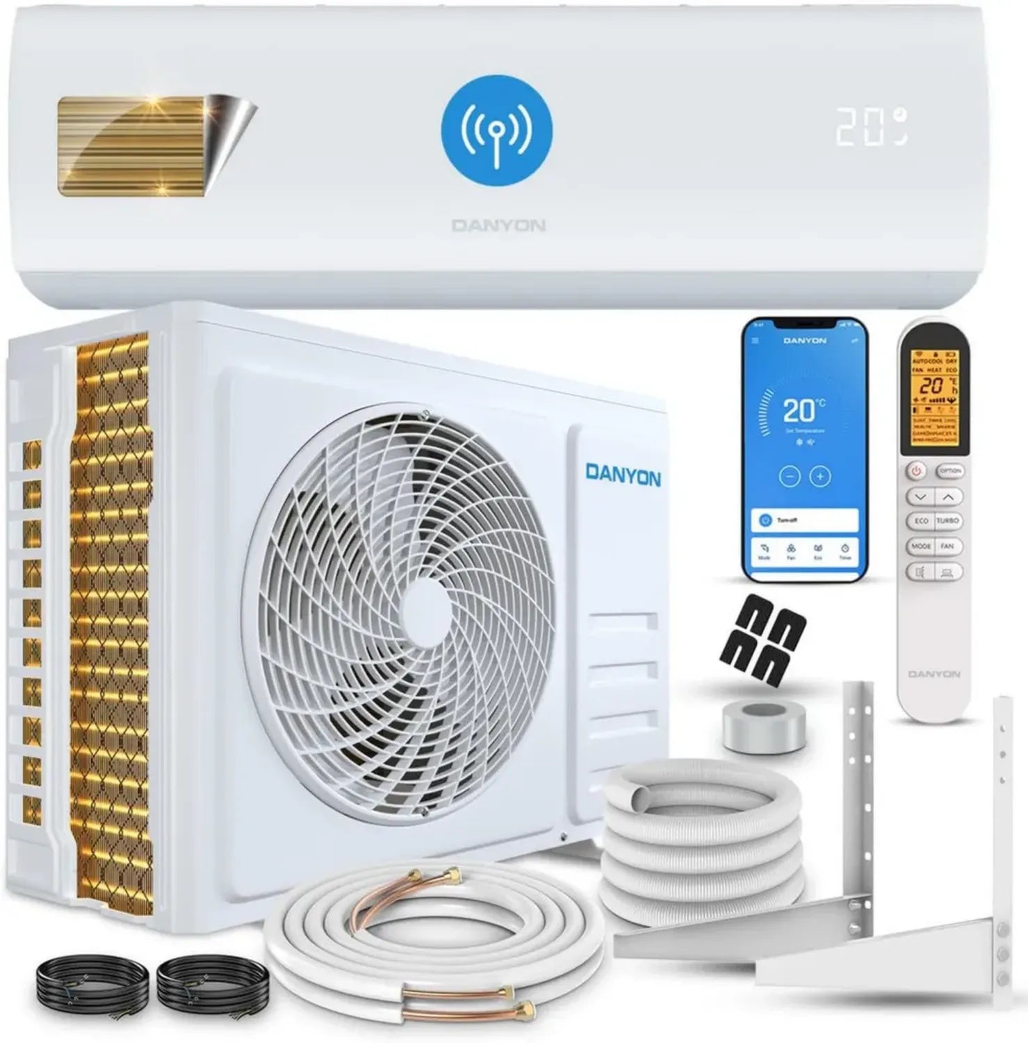 Danyon Split-Klimaanlage 12000 BTU - Leise Inverter mit Heizfunktion, Smart Home, Selbstreinigung, R32 Kältemittel, Timer für Räume bis 59 m², 5m Set