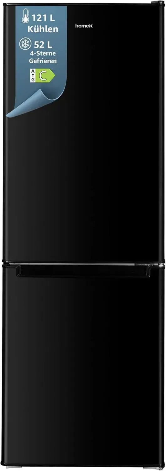 homeX Freistehende Kühl-Gefrierkombination 173L, 4-Sterne, 142,5 cm, Schwarz, Leise 40 dB