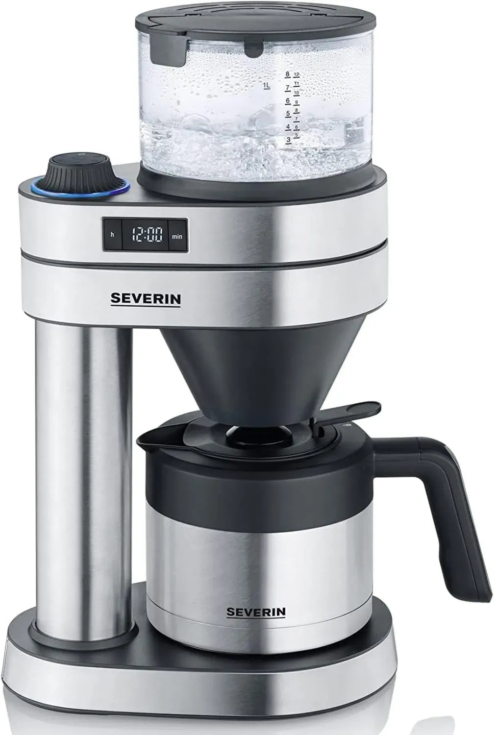 SEVERIN Caprice Filterkaffeemaschine mit Thermokanne, bis zu 8 Tassen, Timerfunktion, 1 Liter, Edelstahl/Schwarz
