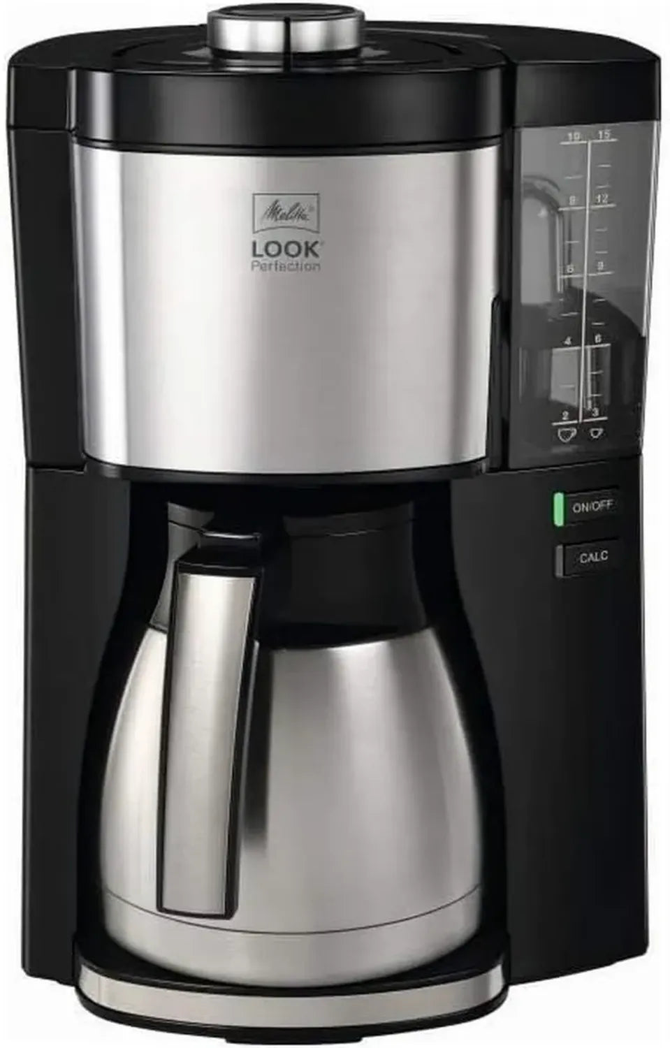 Melitta Look Therm Perfektion – Filterkaffeemaschine mit Doppelwand-Thermoskanne, abnehmbarer Wassertank, für 10 Tassen, Schwarz/Edelstahl