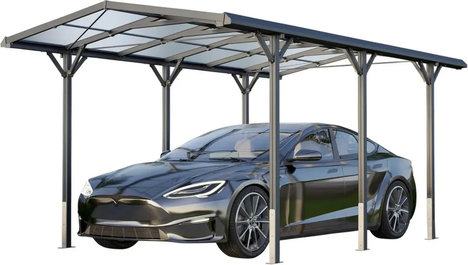 Aluminium Einzelcarport 2,85x5,05m in Anthrazit mit Schutzdach und Regenrinne