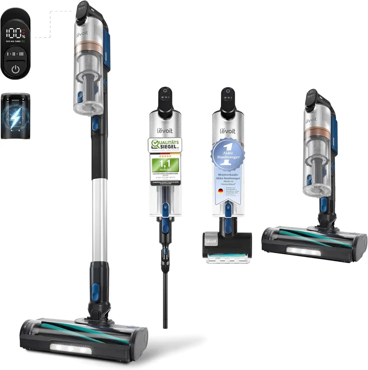 Levoit Kabelloser Staubsauger LVAC-300 für Tierhaare, Teppiche, Hartböden und Auto, 99,9% Staubaufnahme, Mini-Motorbürste, Anti-Tangle, Selbststehend