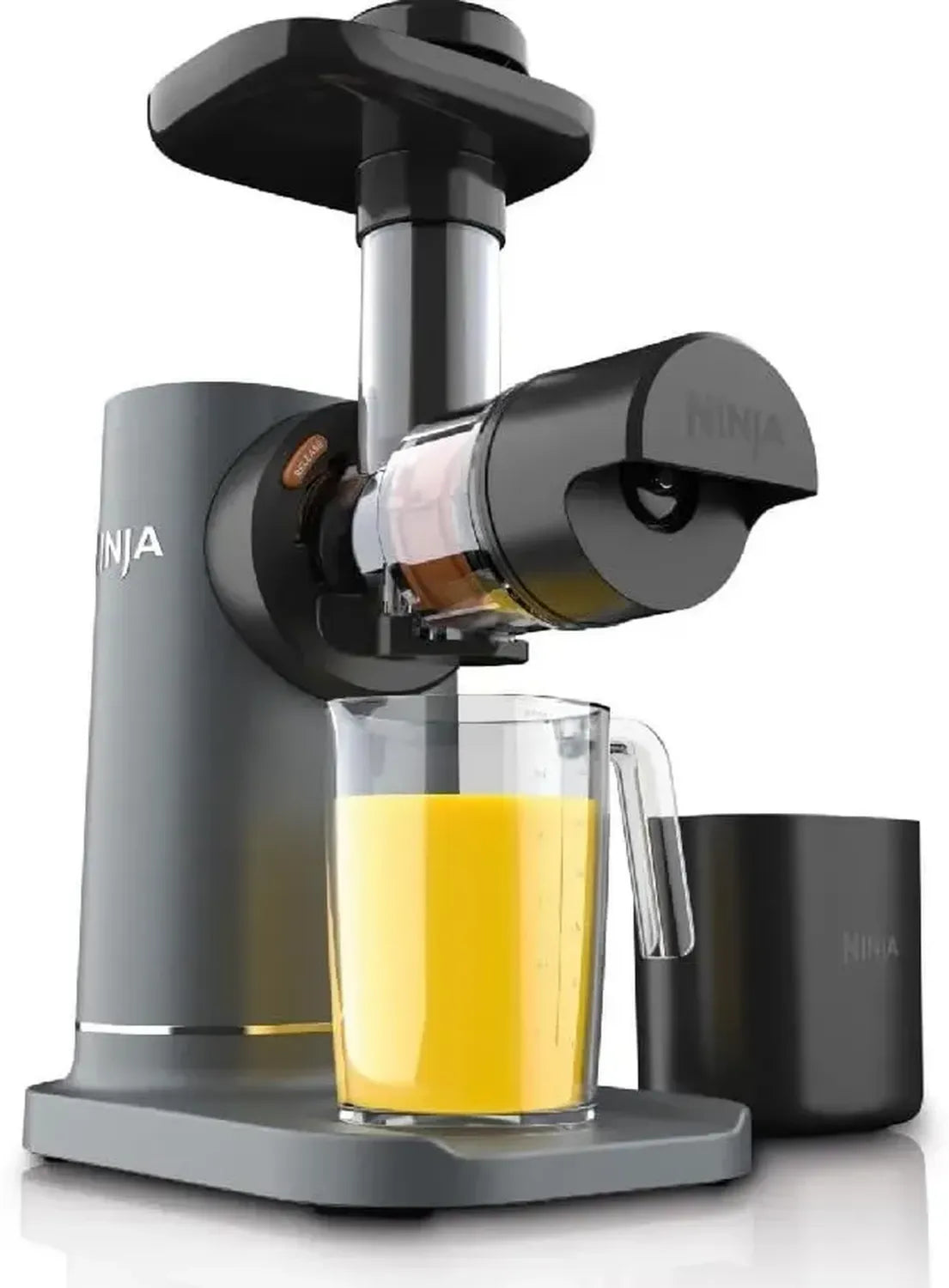 Ninja Entsafter, kaltgepresst, 700ml Krug, 1,1l Auffangbehälter, für frische Getränke, kompakt, spülmaschinengeeignet, abnehmbar, Grau