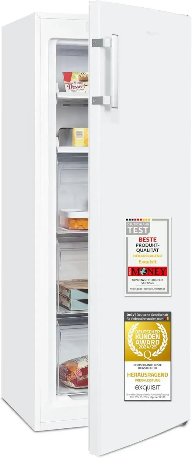 Exquisit NoFrost Gefrierschrank 161 l, Energieklasse C, leise 39 dB, Schnellgefrieren, Temperaturregelung, Türalarm, Türanschlag wechselbar, weiß