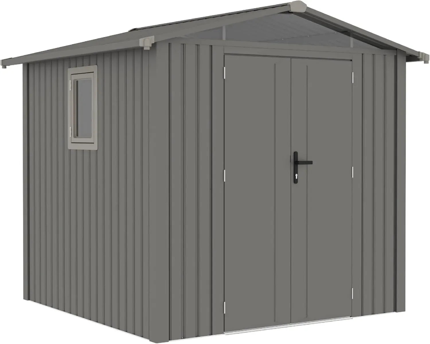 Metall Gartenhaus Rockford Braga 200 - Robustes Gerätehaus mit Doppeltür und Polycarbonat-Fenstern, 240x232x220cm, Grau