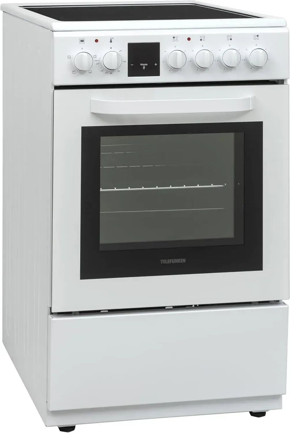 Telefunken 50 cm Elektroherd mit Glaskeramik-Kochfeld, 55L Backofen, 5 Modi, 4 Kochzonen, LED-Display, EEK A, Weiß