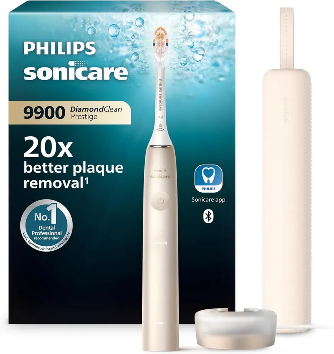 Philips Sonicare DiamondClean 9900 Schallzahnbürste mit Premium-All-in-One-Kopf & Ladeetui, Champagner