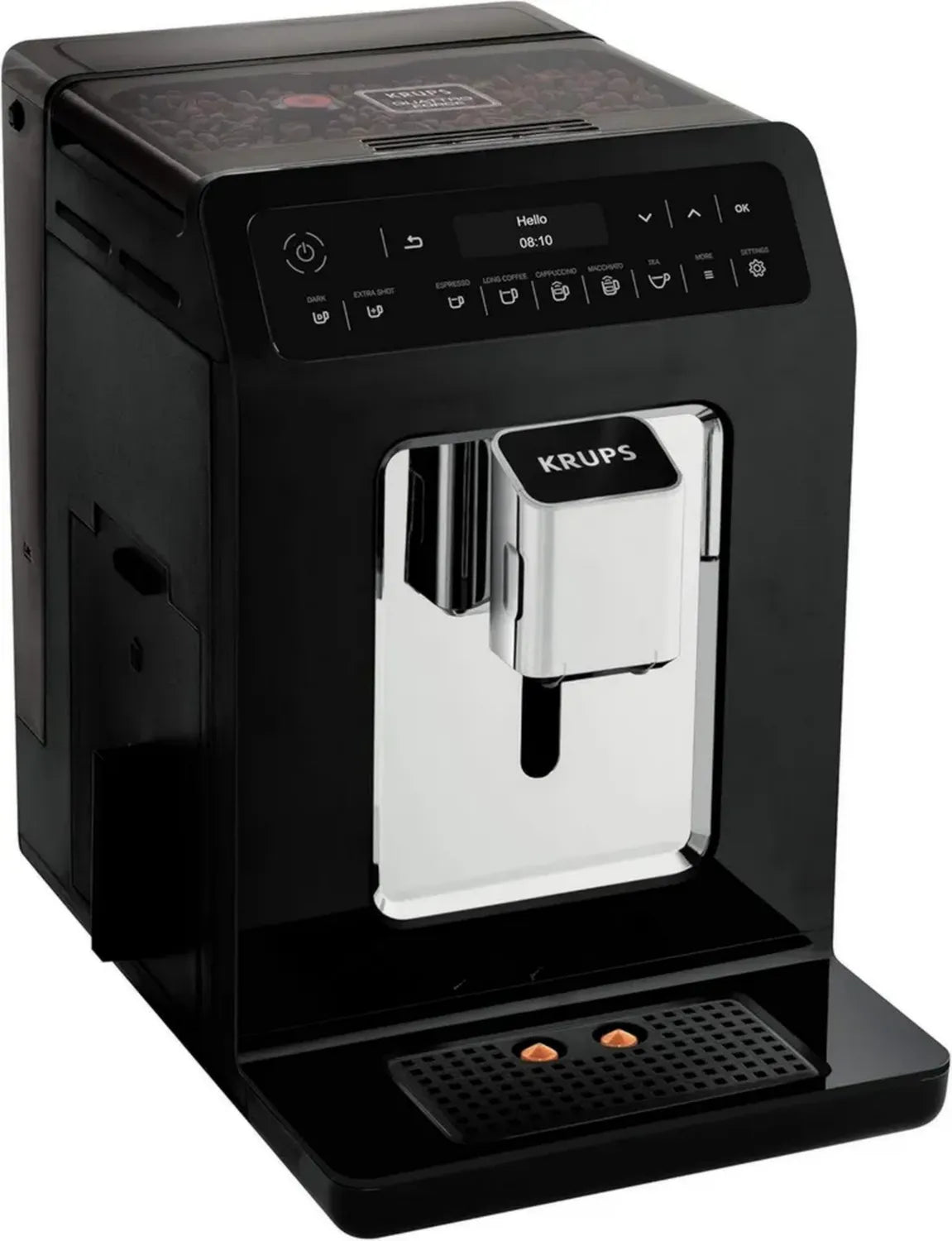 Krups Evidence Kaffeevollautomat mit OLED-Display und Barista Quattro Force, 12 Kaffee-Spezialitäten, 3 Tee-Optionen, One-Touch-Cappuccino, Doppel-Tassen-Betrieb, Schwarz-Chrom