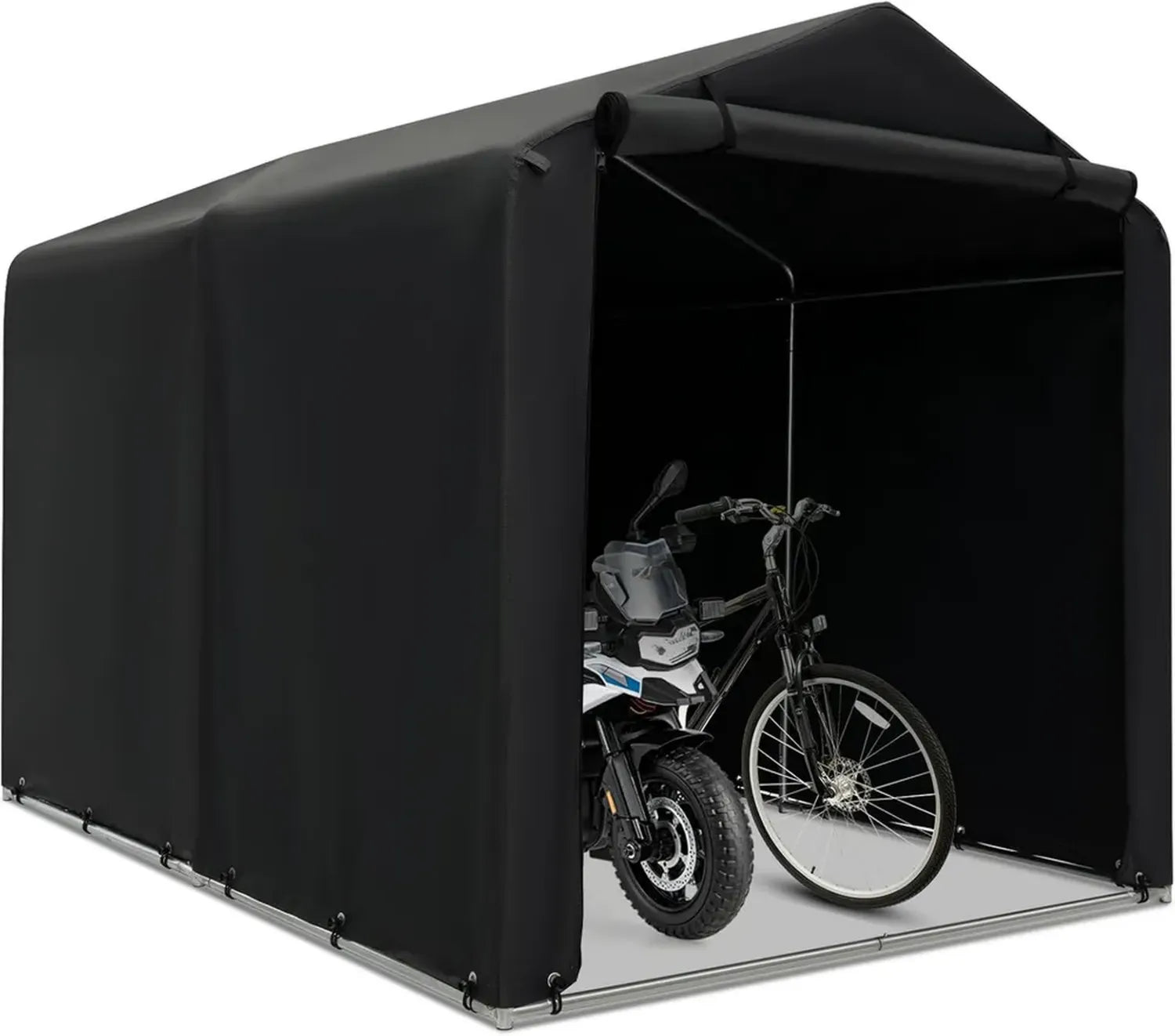 Robuste Zeltgarage 218 x 160 x 164 cm – Wasserdichtes Lagerzelt mit Reißverschlusstür und stabilem Metallrahmen für Fahrräder
