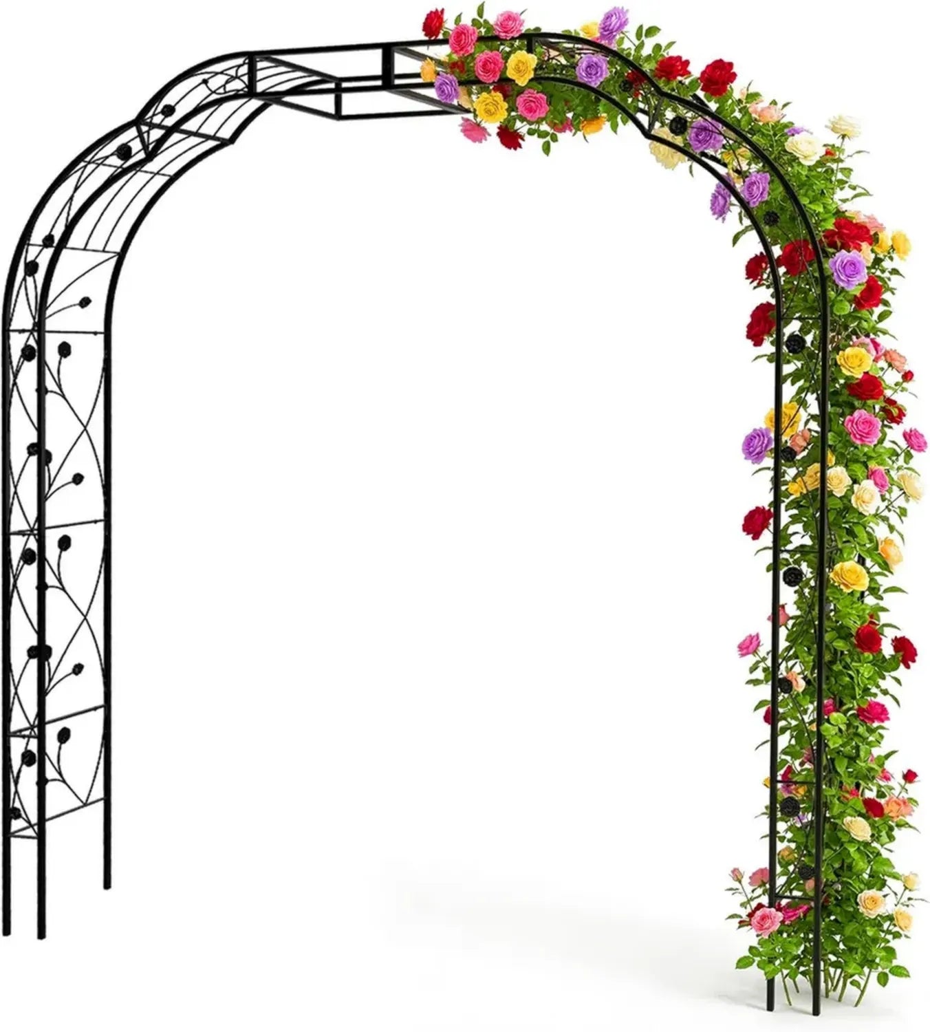 Robuster Metall-Rosenbogen für Kletterpflanzen, 250x228x39 cm, Schwarz