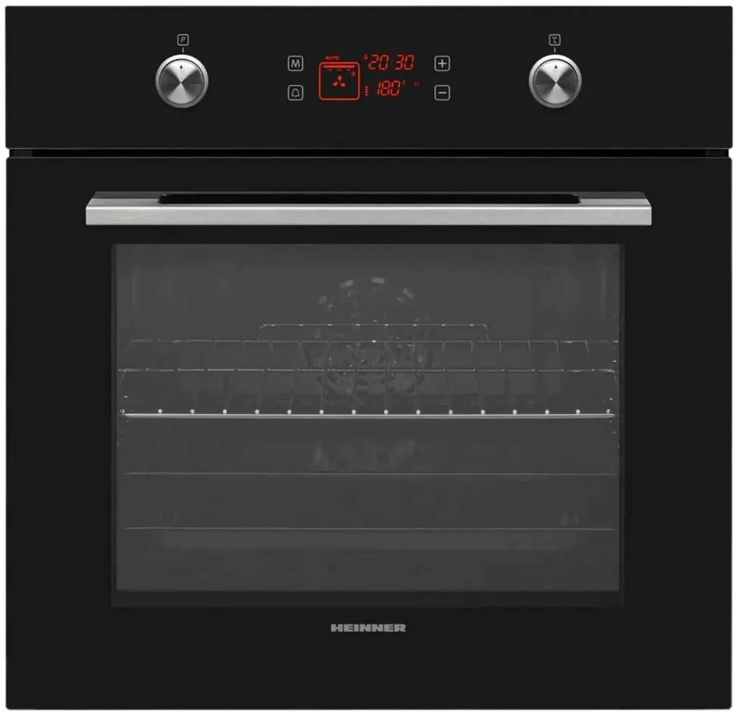 Einbau-Backofen 65L, Multifunktion mit Umluft, Grill & Heißluft, LED-Display, Energieklasse A, Schwarz
