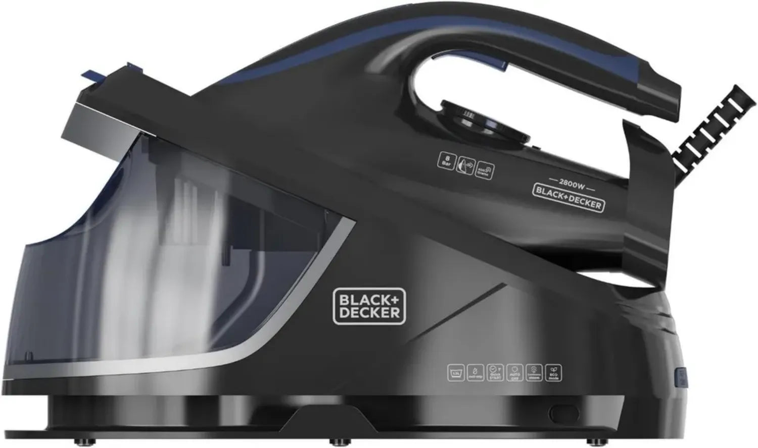 Black+Decker – Kompaktes Bügelcenter mit Präzisionsspitze und Keramiksohle, 1,5-Liter-Tank, 400 g/min Dampfstoß, Selbstreinigung und ECO-Modus