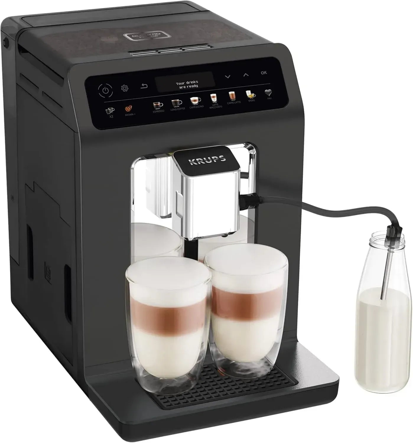 KRUPS Kaffeevollautomat Evidence One, One-Touch System, 12 Getränkespezialitäten, Dual-Tassen-Modus, Farbdisplay, Schwarz, TÜV-geprüft