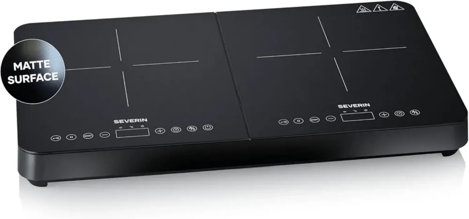 Severin Doppel-Induktionskochfeld, Touch-Display, 10 Stufen, Temperatur 60-240°C, kratzfest, Glaskeramik, 3.400 W, schwarz