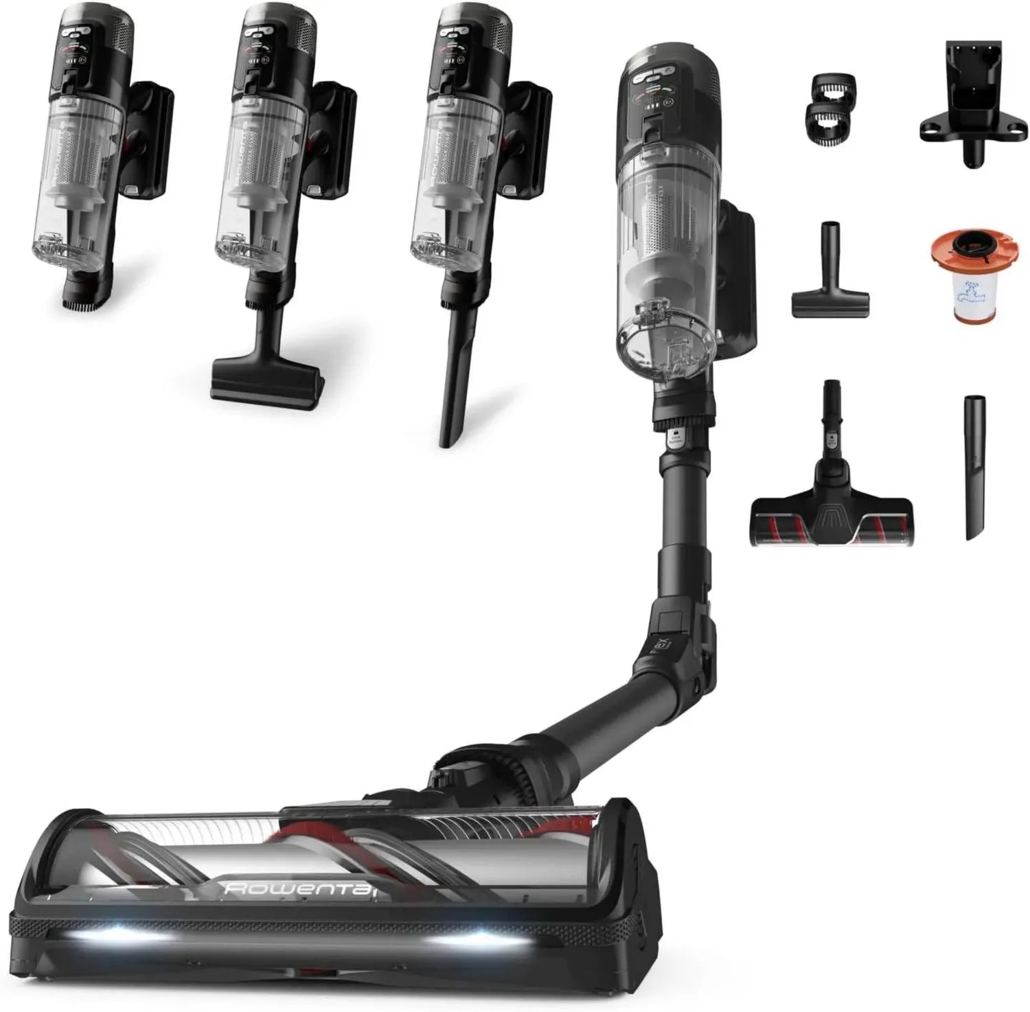 Rowenta X-Force Flex 12.60 Neo Akkustaubsauger, ultraleichtes Handgerät, 150 Air Watt, 60 Min. Akkulaufzeit, flexibles Saugrohr, digitales Display, LED-Licht, schwarz, Modell RH9L55E0