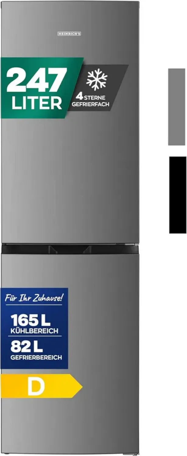 Heinrich Kühl-Gefrierkombination 247L, Wechselbarer Türanschlag, LED-Licht, Energie D, Inox, Leise 39dB