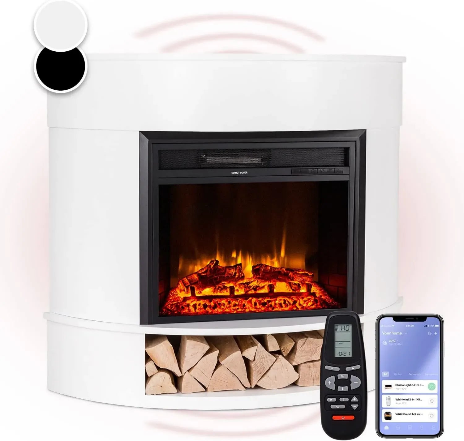 Klarstein Elektrischer Kamin mit LED-Flammen, 1800W Heizung, Fernbedienung, Timer & Energiesparfunktion
