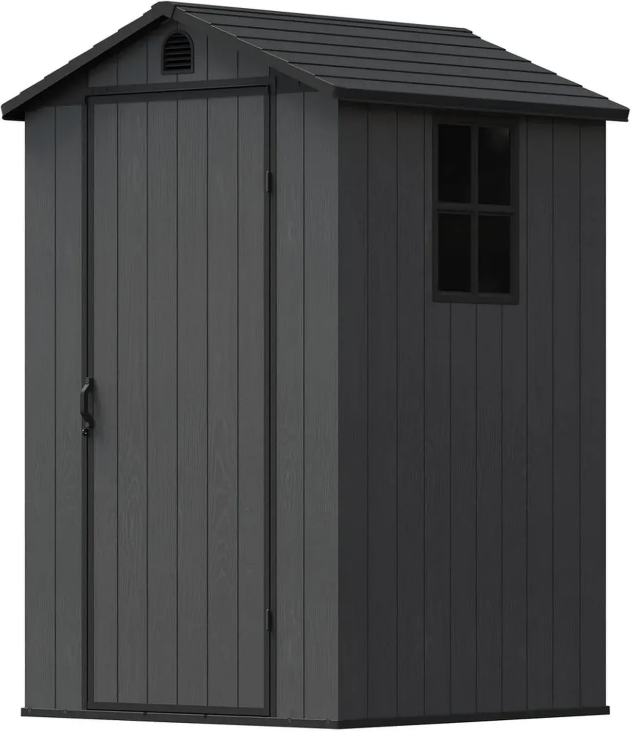 Devoko Wetterfestes Gartenhaus 4x4 mit Belüftung und abschließbarer Tür, 2,3m³ Kunststoff Geräteschuppen mit Boden, 116x116x171 cm, Dunkelgrau