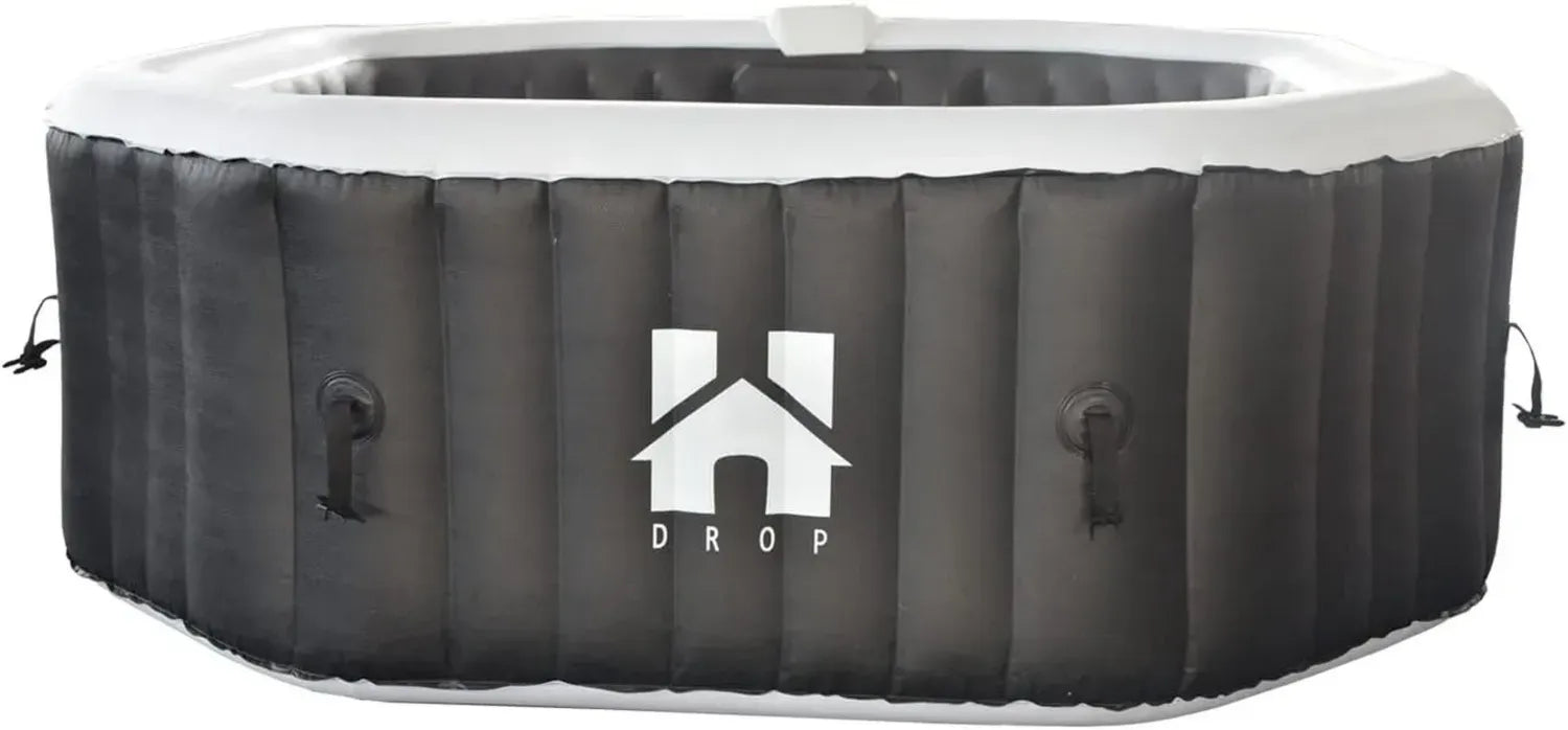 Luxus Outdoor-Whirlpool für 6 Personen - Schwarz, Ø 185 cm mit Kissen, Getränkehalter & Sonnendach