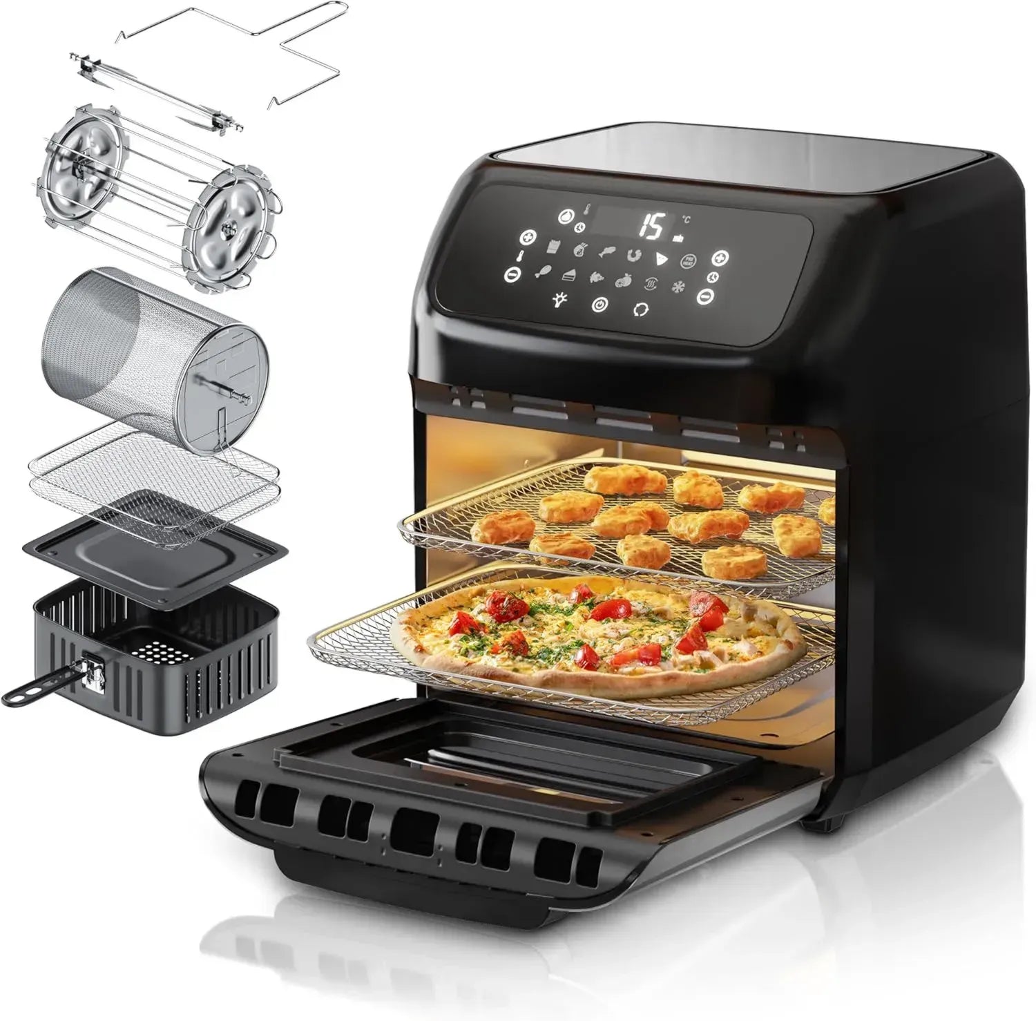 Arendo XXL Heißluftfritteuse 12L mit LED-Touchscreen, Grill, Dörrfunktion & Backofen