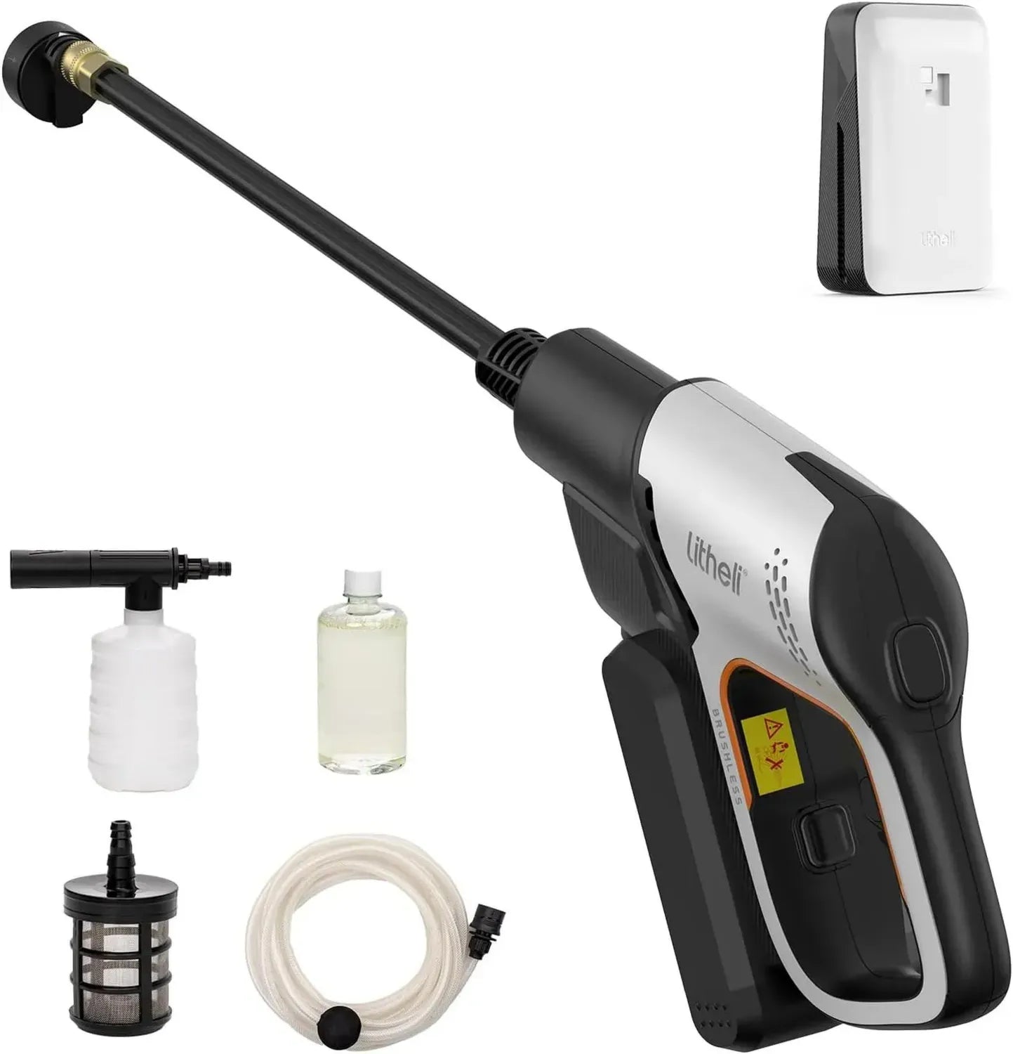 Litheli Kabelloser Hochdruckreiniger, 20000mAh Akku, 24 bar, 5-in-1 Düse, Ideal für Auto- und Gartenpflege