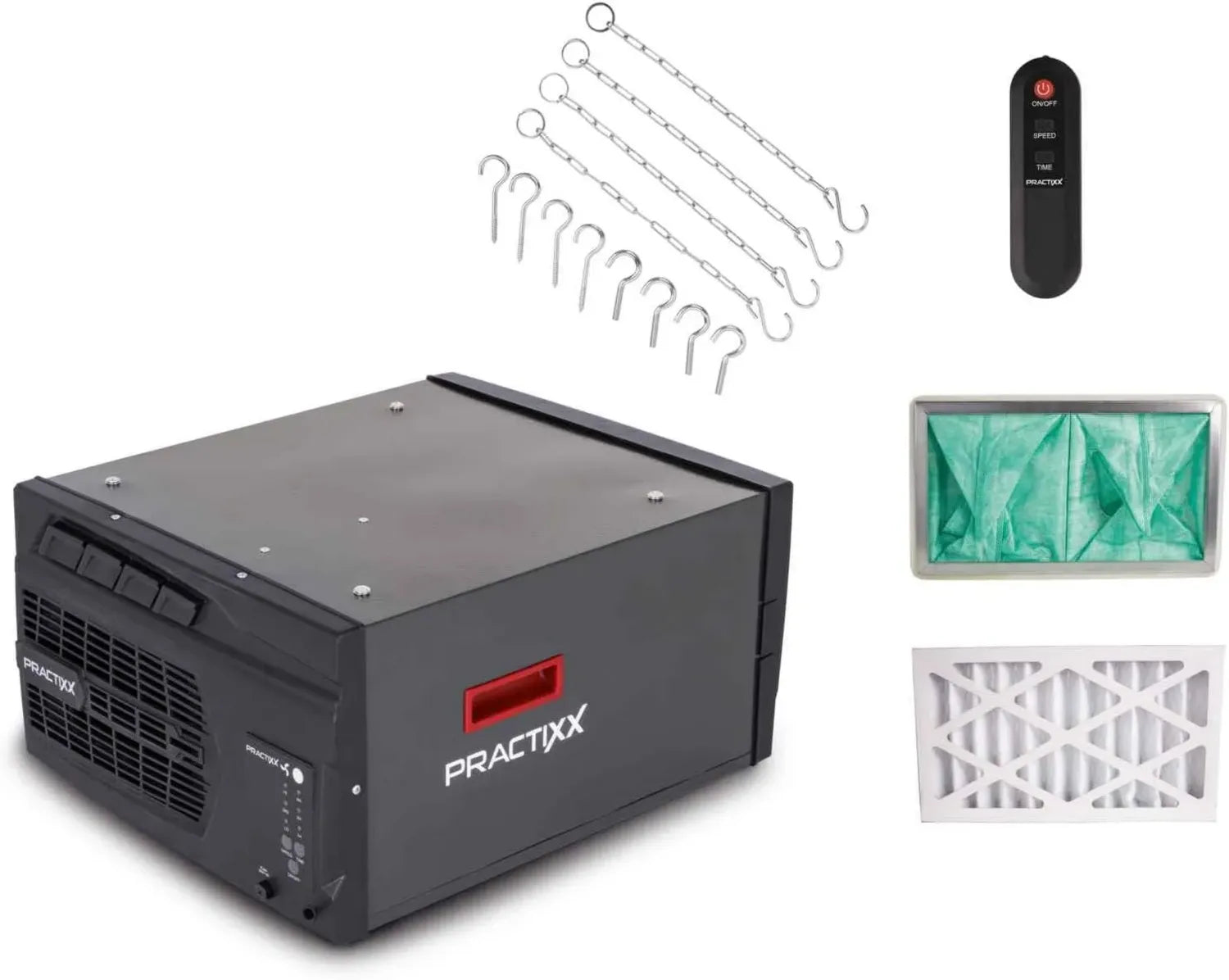 Practixx PX-LR-400 Luftreiniger für Werkstätten bis 400m², 740 m³/h, 3-fach Filterung bis 1 µm, 50 dB, mit Fernbedienung und Wandhalterung, inkl. Ersatzfilter