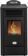 Pelletkaminofen California 8 kW mit WiFi | 91% Effizienz, bis zu 70m² Heizung, 20 Std. Laufzeit, programmierbar, 5 Stufen, kompaktes Design, 24 Monate Garantie, Schwarz