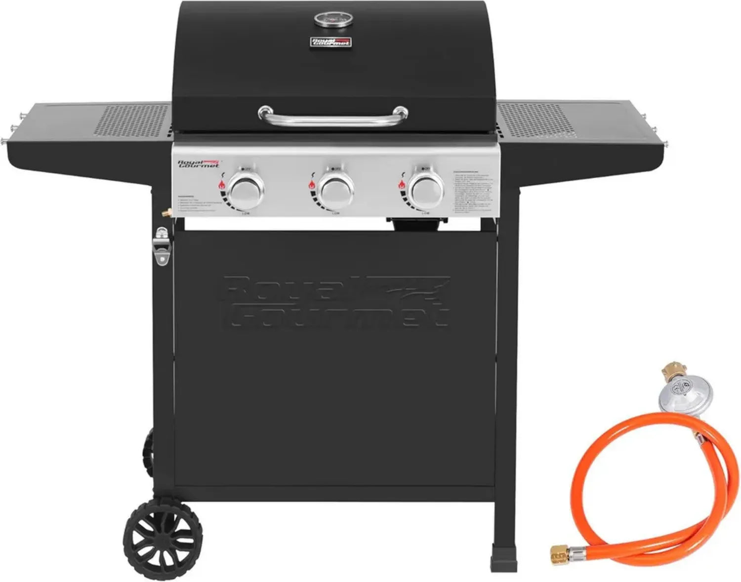 Gasgrill mit 3 Brennern, Kochplatte und Zubehör - für Camping und Garten, 9 kW, Schwarz