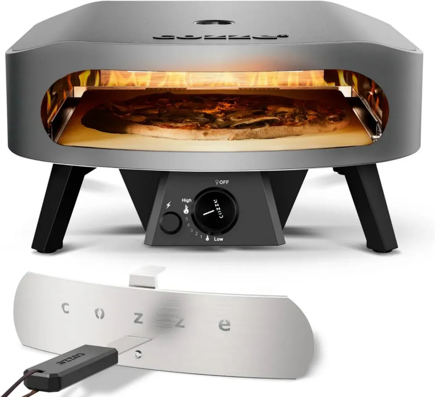 Cozze® 17 Zoll Gas-Pizzaofen CLASSIC mit Cordierit-Stein, Edelstahl-Doppelkammer, automatischer Zündung und integriertem Thermometer