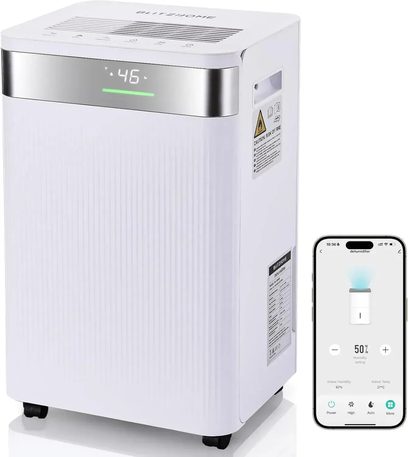 BLITZHOME 20L Luftentfeuchter mit App-Steuerung, 4,5L Tank und Ionisator, für Räume bis 40m²