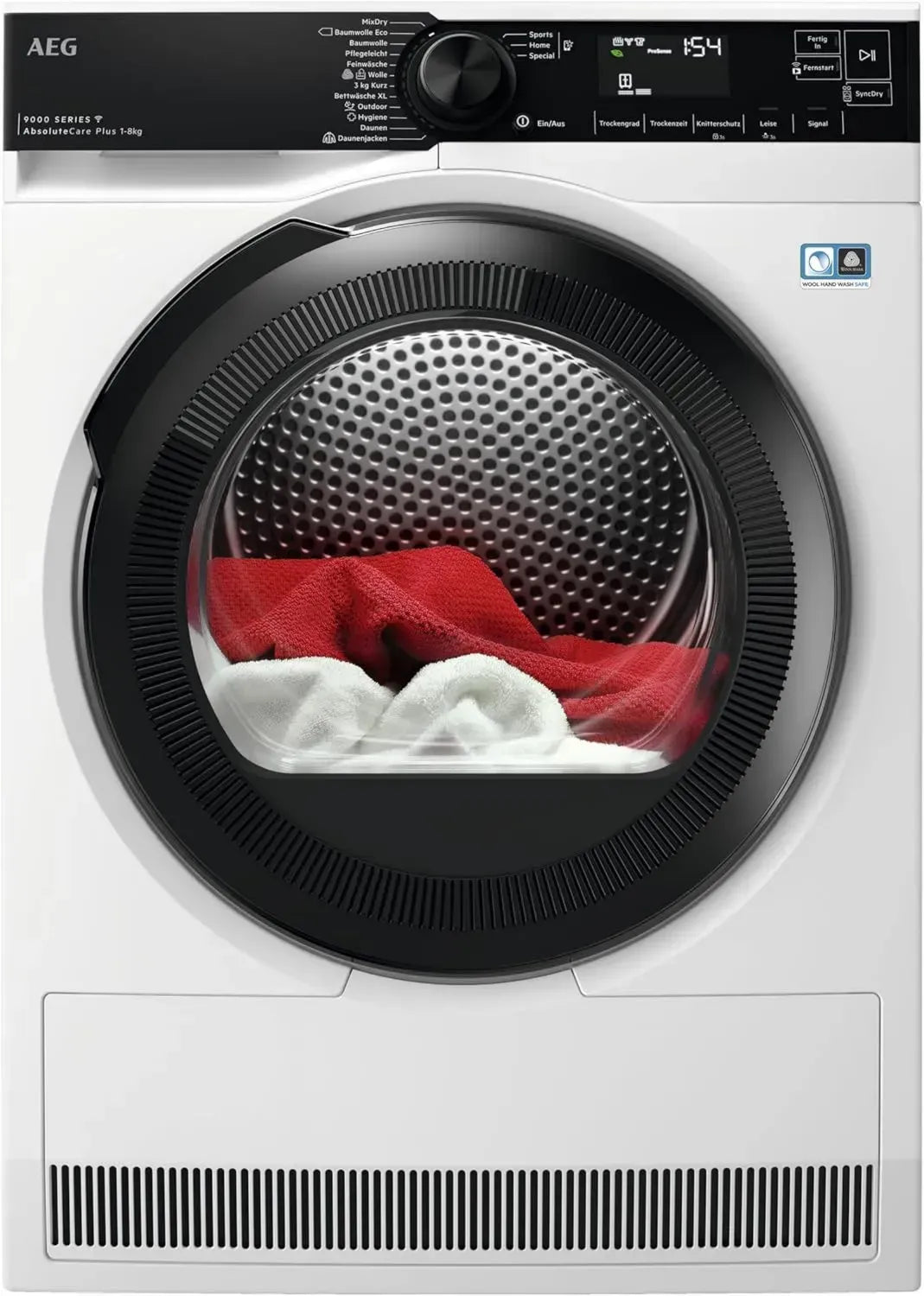 AEG Wärmepumpentrockner 8 kg – Serie 9000 mit WiFi und AbsoluteCarePlus – Präzise Trocknungsergebnisse dank 3D-Scan – Energieeffizienz A+++ – Integrierte Trommelbeleuchtung