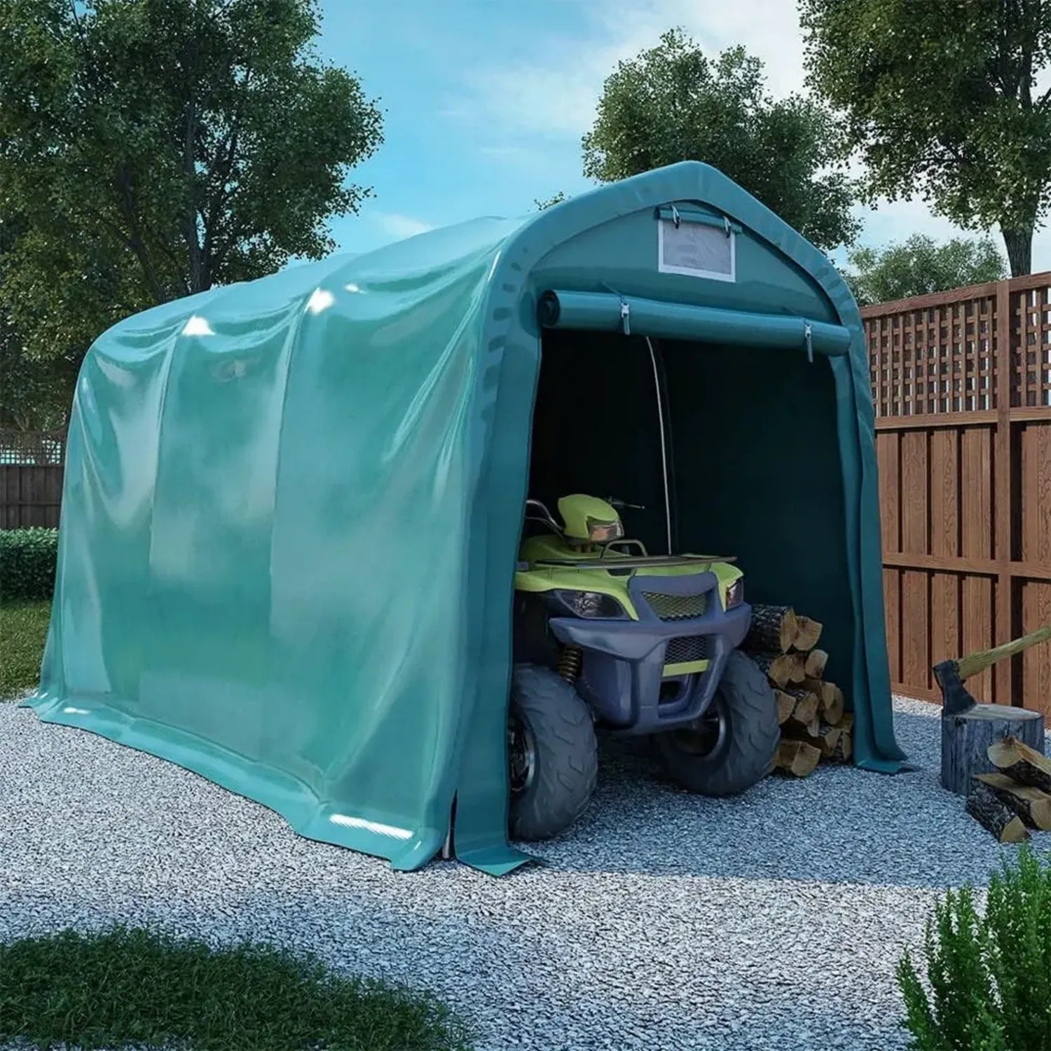 Robustes Garagenzelt 4x3,6 m, dunkelgrün, PVC-Plane 500 g/m², stabiler Stahlrahmen