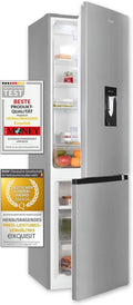Exquisit Kühl-Gefrierkombination mit No-Frost und Wasserspender, 251L, Inox-Optik