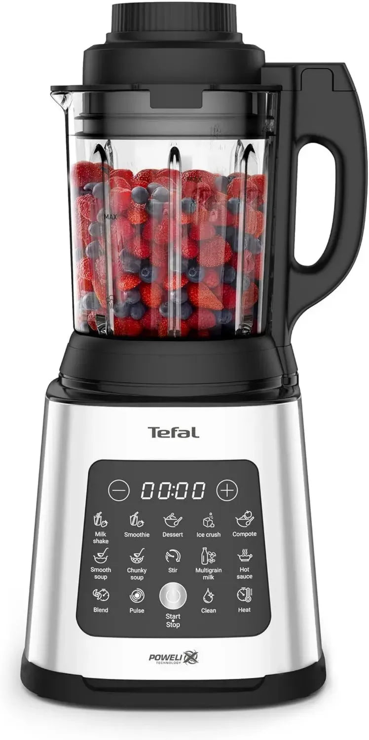 Tefal Hochgeschwindigkeits-Standmixer mit Kochfunktion, 1400W, 10 Programme, für heiße und kalte Speisen, mit Dampfkorb, Silber/Schwarz