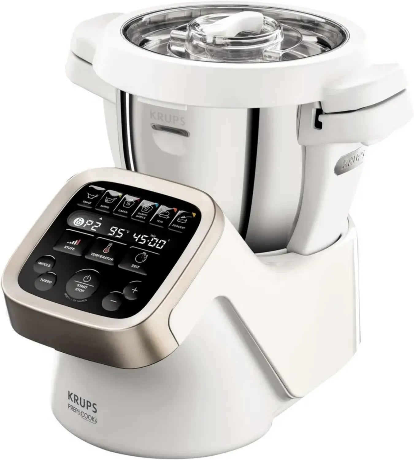 Krups Küchenmaschine Prep&Cook HP5031 mit Kochfunktion, 1550W, bis 12.000 U/min, Weiß/Edelstahl