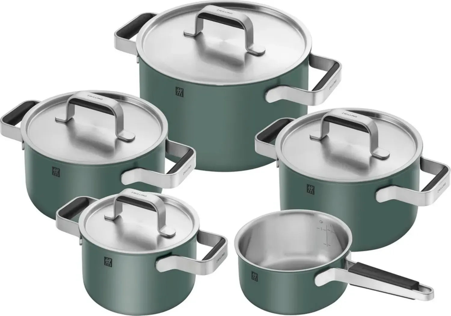 ZWILLING PURE 5-teiliges Kochtopfset, Edelstahl 18/10, Keramikbeschichtung, Kühle Griffe, Spülmaschinenfest, Grün