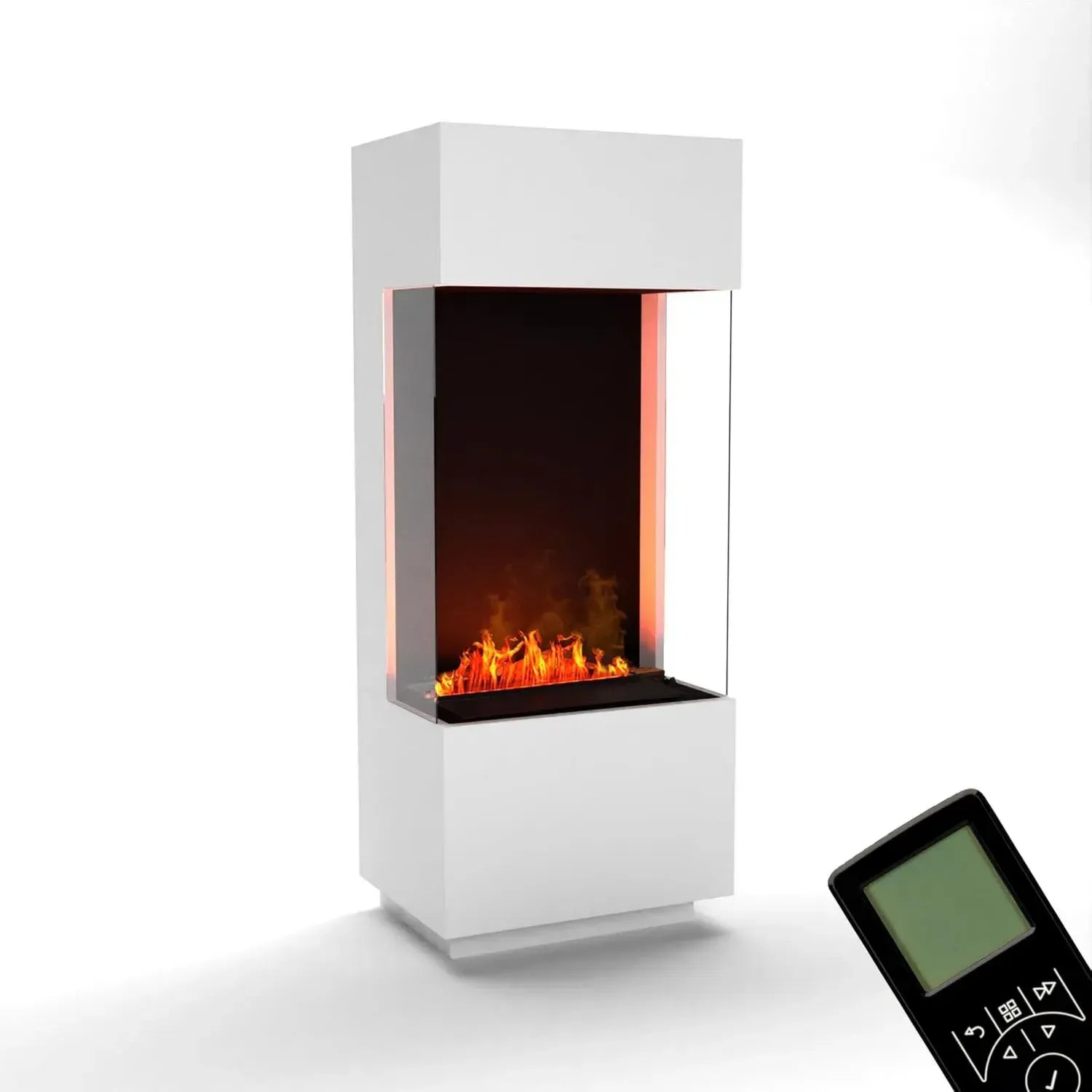 GLOW FIRE Opti-Myst Elektrokamin mit 3D-Flammen und Fernbedienung, Weiß, 55x136x40 cm