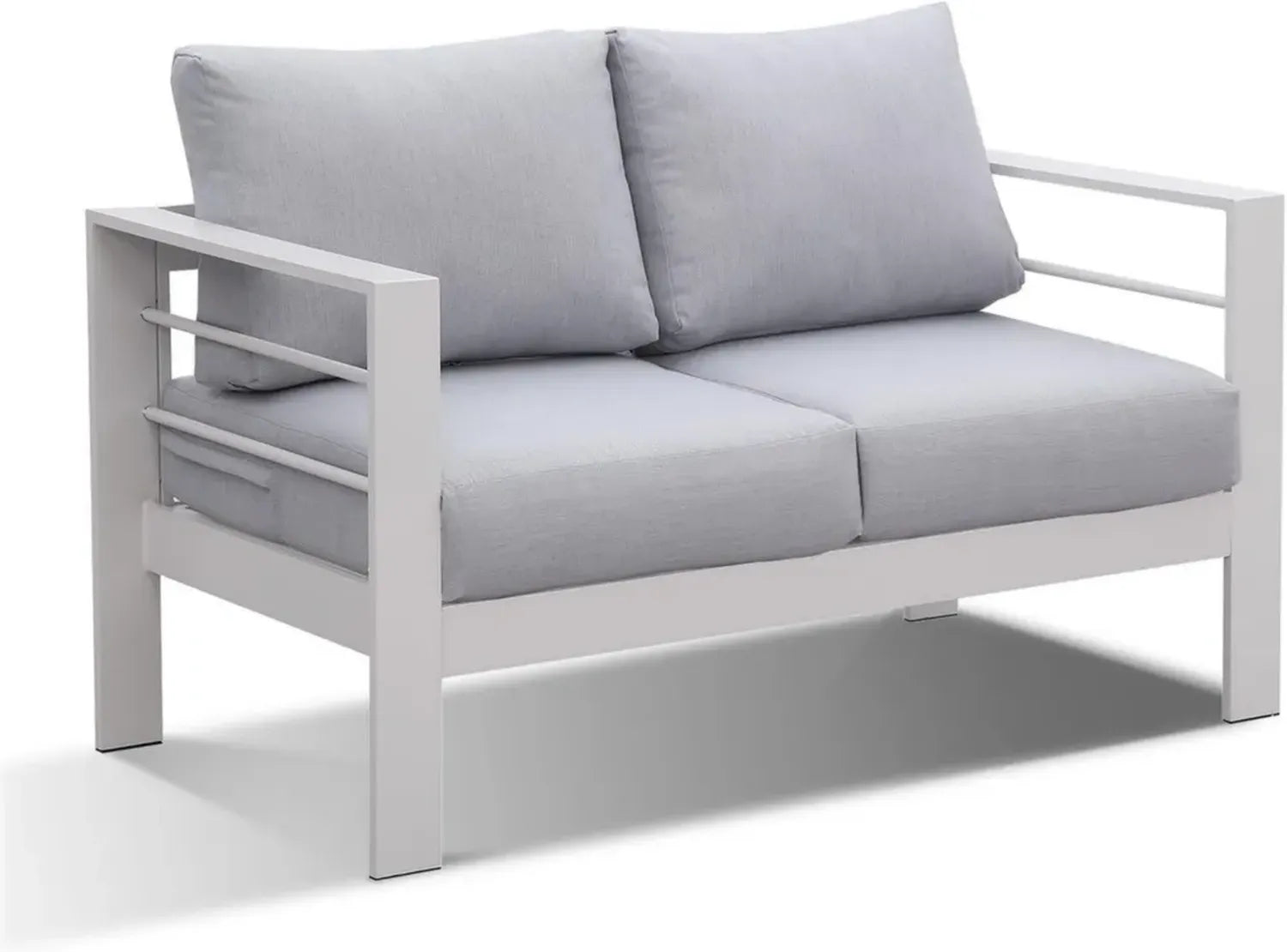 LANOX 2-Sitzer Gartensofa Aluminium mit Kissen, Wetterfest, Weiß, 128x65x66 cm